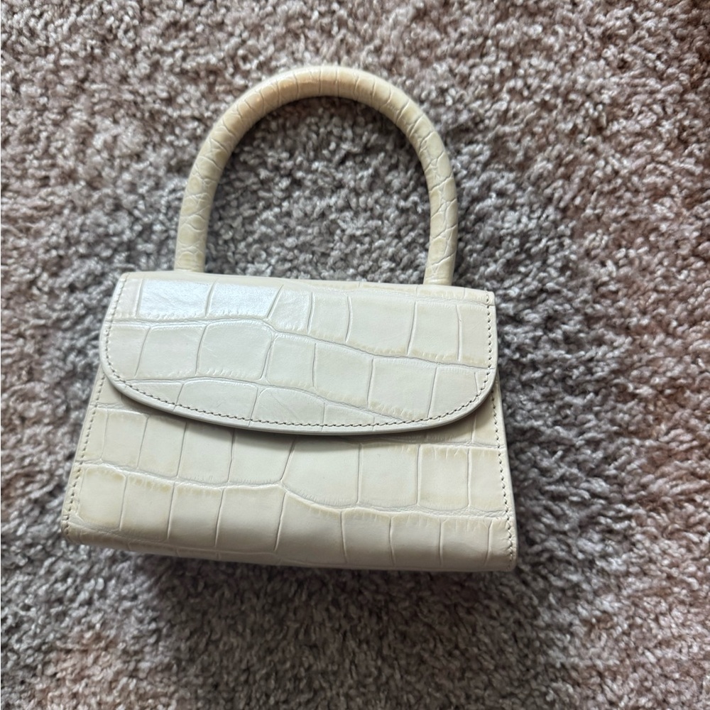 BY FAR Croc-Embossed Tan Shoulder Bag